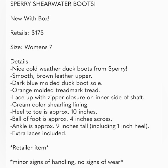 NEW! SPERRY SHEARWATER BOOTS! - Picture 12 of 12